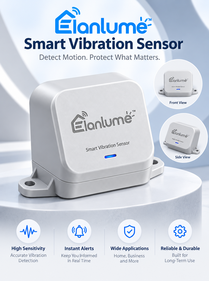 Elanlume™ Smart Vibration Sensor – High-Sensitivity Motion & Impact Detection for Doors, Windows, Cabinets & More