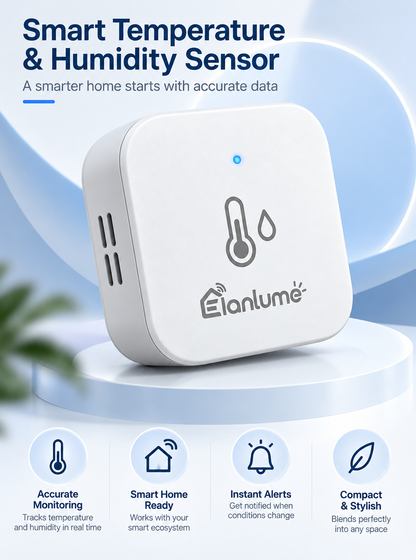 Elanlume™ Smart Temperature & Humidity Sensor – Indoor Climate Monitor for Bedrooms, Living Rooms, Nurseries, Home Offices & Smart Home Routines