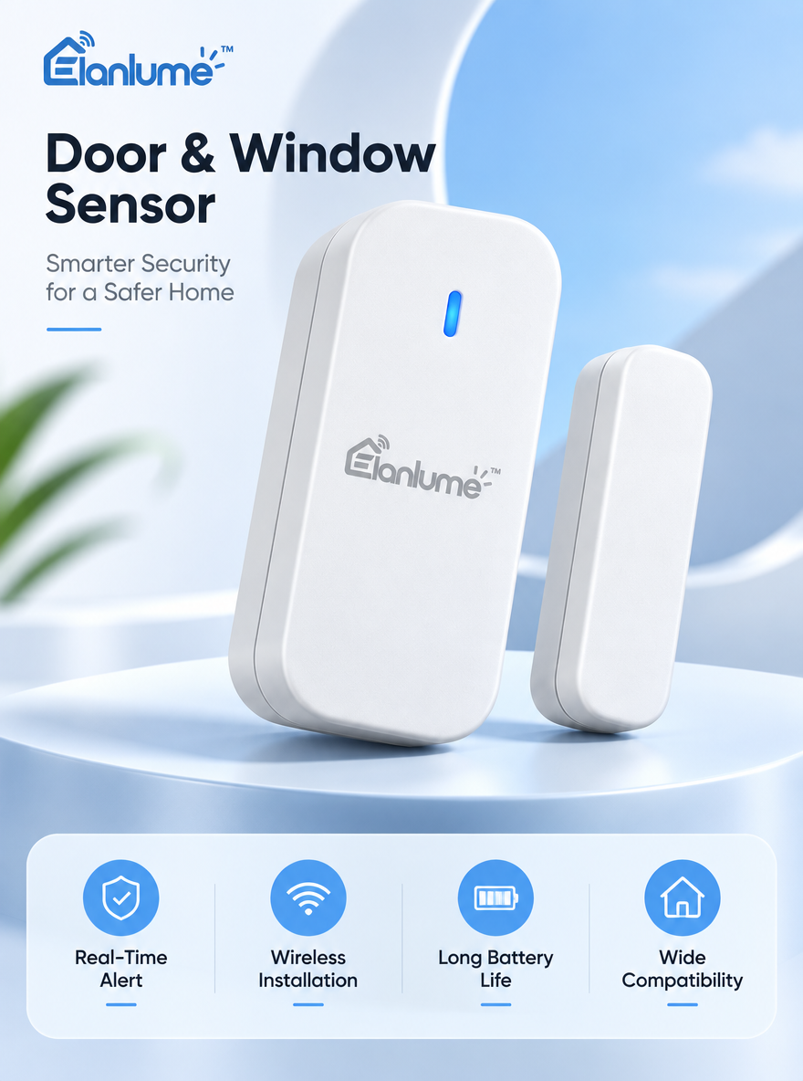 Elanlume™ Smart Door & Window Sensor – Wireless Entry Monitoring Sensor with Real-Time Activity Alerts for Home, Apartment & Office