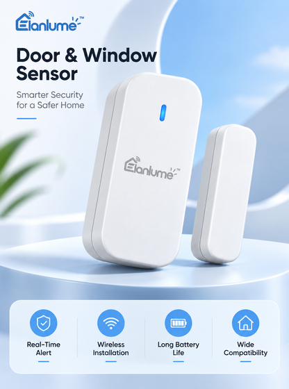 Elanlume™ Smart Door & Window Sensor – Wireless Entry Monitoring Sensor with Real-Time Activity Alerts for Home, Apartment & Office