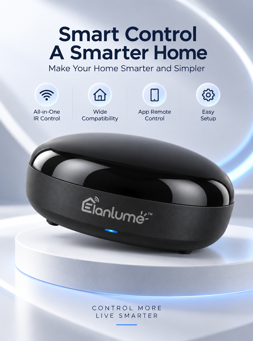 Elanlume™ Smart IR Remote Controller – All-in-One App-Controlled Infrared Hub for TV, Air Conditioner, Fan & Home Entertainment Devices