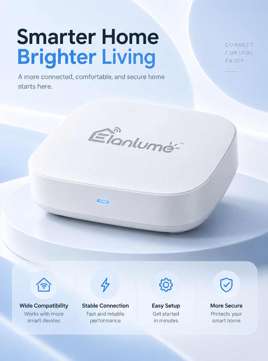 Elanlume™ Smart Home Hub – Central Wireless Gateway for Compatible Sensors, Controls & Connected Home Devices