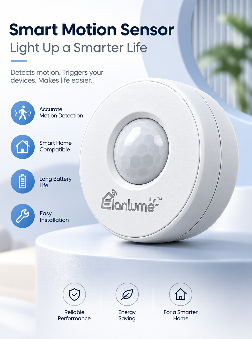 Elanlume™ Smart Motion Sensor – Wireless Indoor Motion Detection Sensor for Hallways, Entryways, Bedrooms & Smart Home Routines