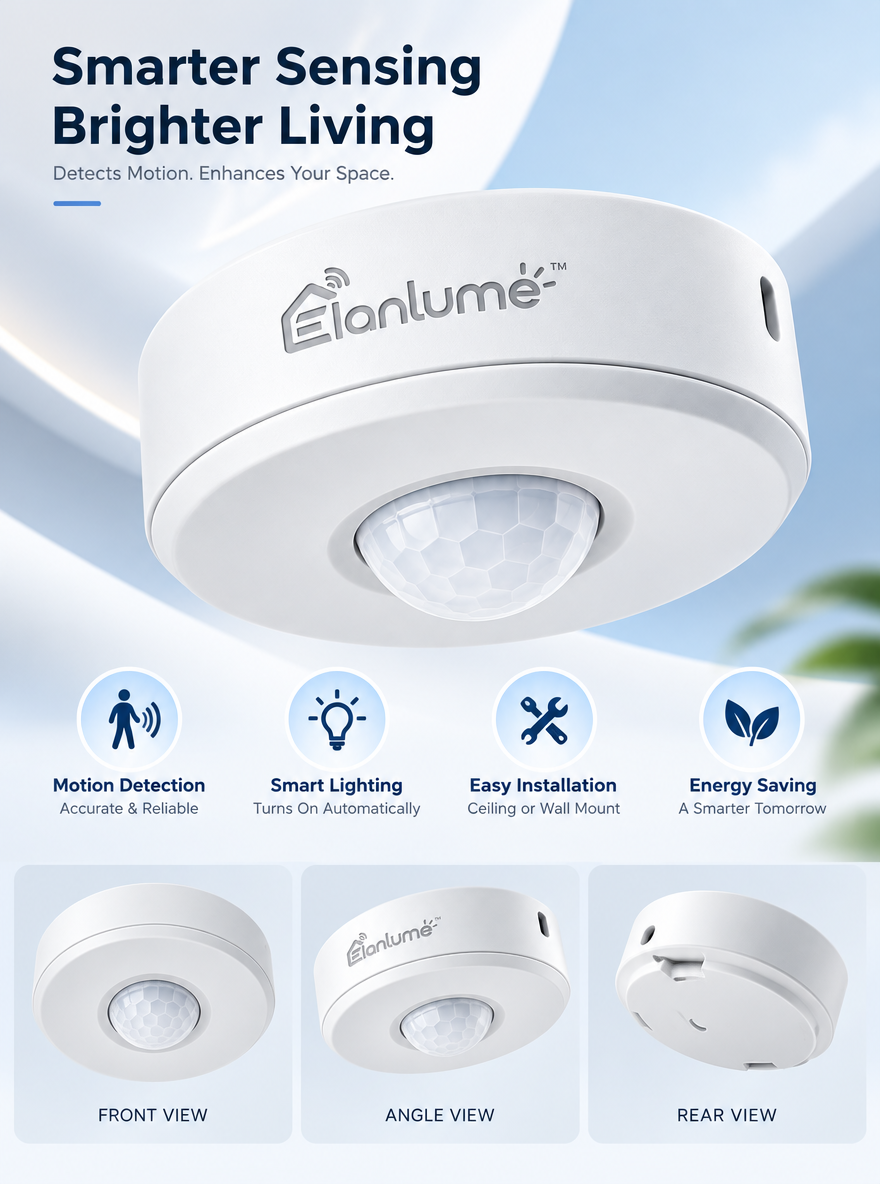 Elanlume™ Ceiling-Mount Smart Motion Sensor – Indoor PIR Occupancy Detector for Automatic Lighting, Hallways, Closets & Smart Home Routines
